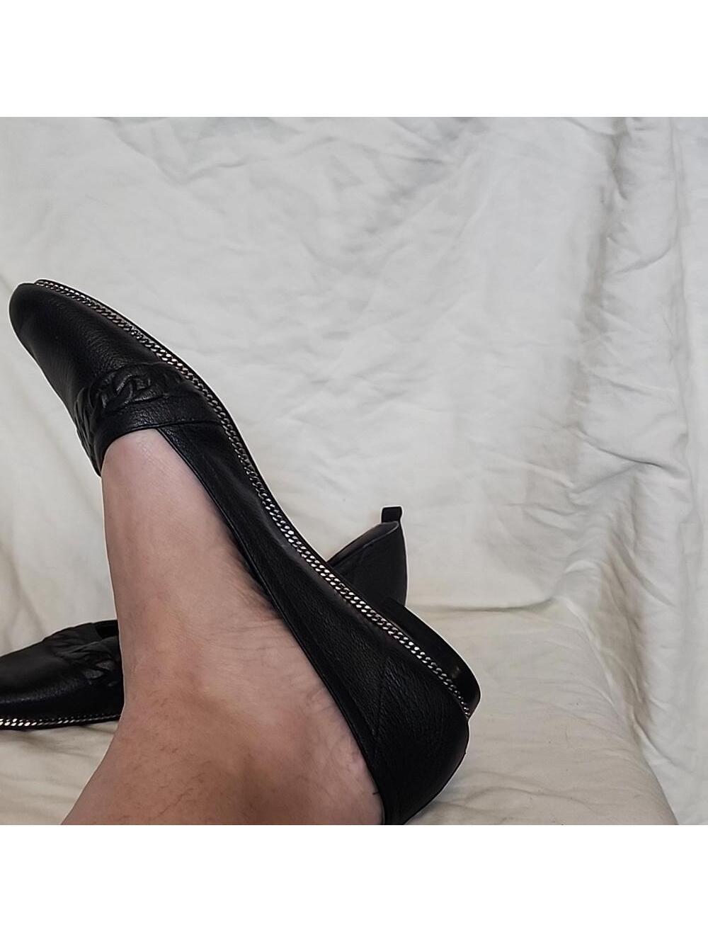 EUC Rachel Zoe black leather flats chain detail 10 - Picture 7 of 8